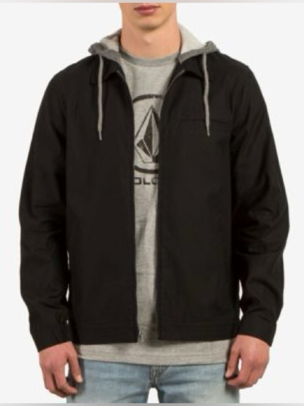 ♠️🩶 Volcom Men Warren Hooded Jacket Black Lightweight M EUC Streetwear Skater
